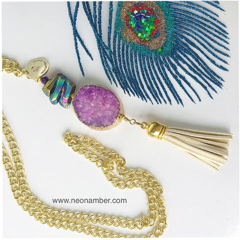 The Lilac Druzy Tassel Necklace